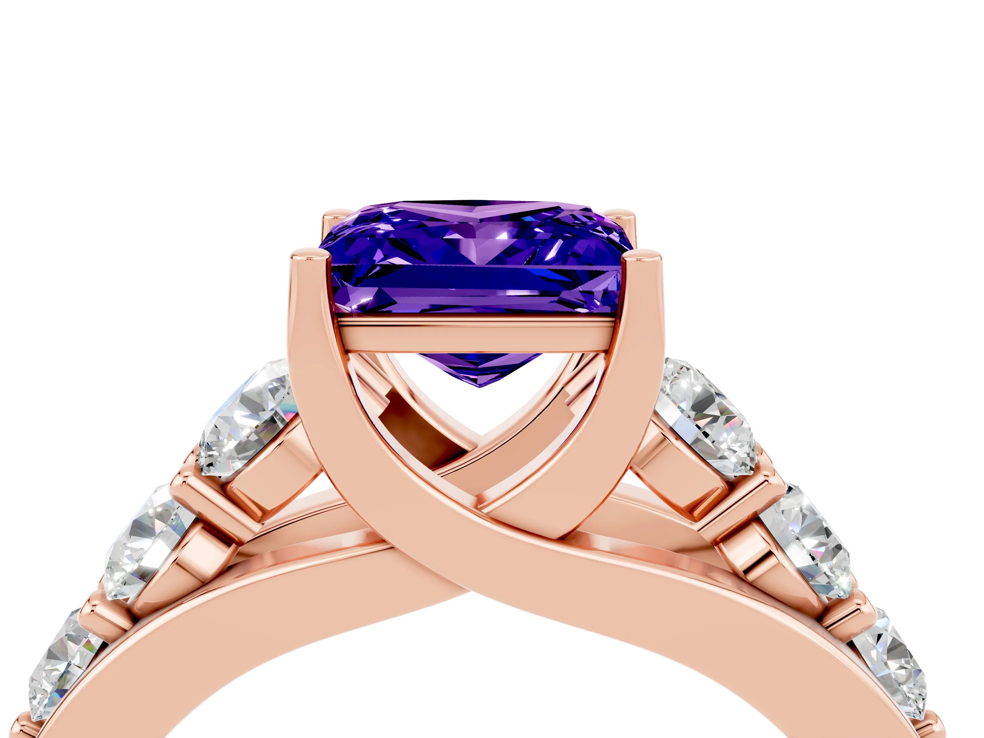Rose gold Princess Cut Tanzanite Engagement Ring with Pavé Band and Four-Prong Setting_4