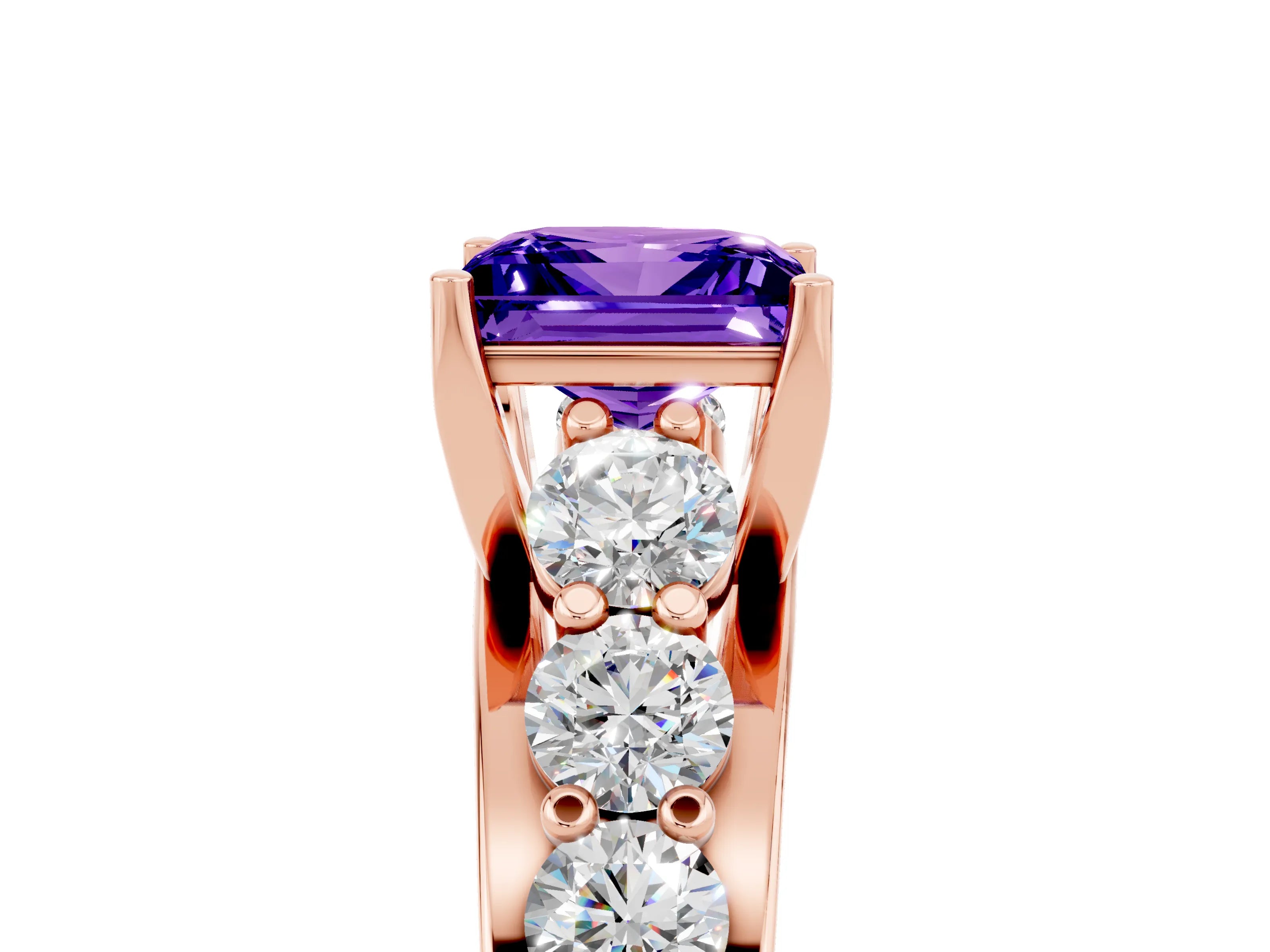 Rose gold Princess Cut Tanzanite Engagement Ring with Pavé Band and Four-Prong Setting_5
