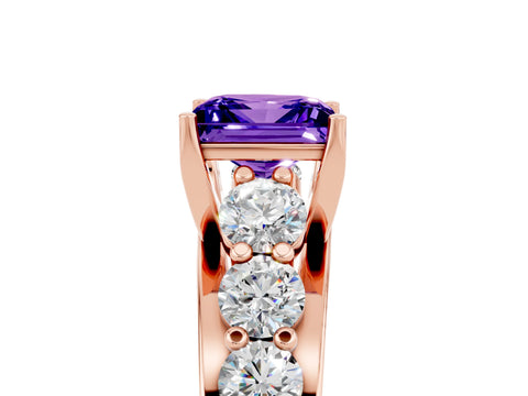 Rose gold Princess Cut Tanzanite Engagement Ring with Pavé Band and Four-Prong Setting_5