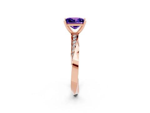 Rose gold Princess Cut Tanzanite Engagement Ring with Side Stone Accents and Four-Prong Setting_41