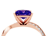 Rose gold Princess Cut Tanzanite Engagement Ring with Side Stone Accents and Four-Prong Setting_43