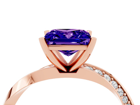 Rose gold Princess Cut Tanzanite Engagement Ring with Side Stone Accents and Four-Prong Setting_43