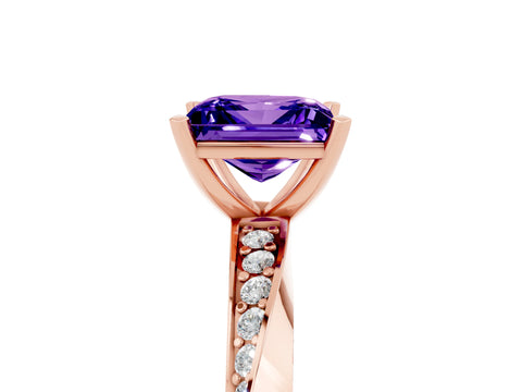 Rose gold Princess Cut Tanzanite Engagement Ring with Side Stone Accents and Four-Prong Setting_44
