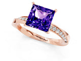 Rose gold Princess Cut Tanzanite Engagement Ring with Side Stone Accents and Four-Prong Setting_61