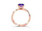 Rose gold Princess Cut Tanzanite Engagement Ring with Side Stone Accents and Four-Prong Setting_63