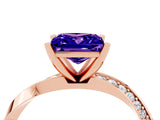 Rose gold Princess Cut Tanzanite Engagement Ring with Side Stone Accents and Four-Prong Setting_64