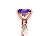 Rose gold Princess Cut Tanzanite Engagement Ring with Side Stone Accents and Four-Prong Setting_65