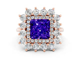 Rose gold Princess Cut Tanzanite Floral Double Halo Engagement Ring with Prong Setting_60