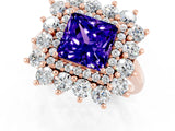 Rose gold Princess Cut Tanzanite Floral Double Halo Engagement Ring with Prong Setting_61