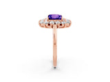 Rose gold Princess Cut Tanzanite Floral Double Halo Engagement Ring with Prong Setting_62