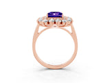 Rose gold Princess Cut Tanzanite Floral Double Halo Engagement Ring with Prong Setting_63