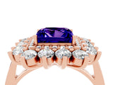 Rose gold Princess Cut Tanzanite Floral Double Halo Engagement Ring with Prong Setting_64