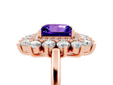 Rose gold Princess Cut Tanzanite Floral Double Halo Engagement Ring with Prong Setting_65