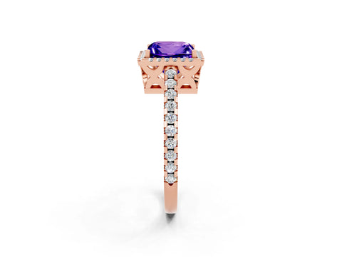 Rose gold Princess Cut Tanzanite Halo Engagement Ring with Pavé Band and Prong Setting_14