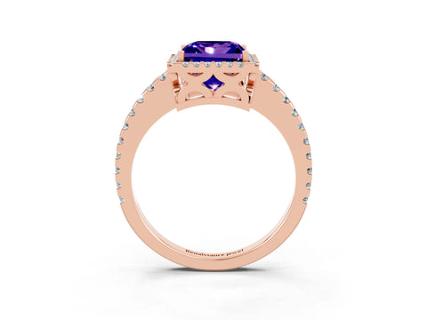 Rose gold Princess Cut Tanzanite Halo Engagement Ring with Pavé Band and Prong Setting_15