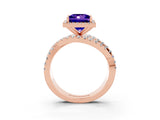 Rose gold Princess Cut Tanzanite Halo Ring with Round Split Shank and Prong Setting_51