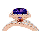 Rose gold Princess Cut Tanzanite Halo Ring with Round Split Shank and Prong Setting_52