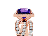 Rose gold Princess Cut Tanzanite Halo Ring with Round Split Shank and Prong Setting_53