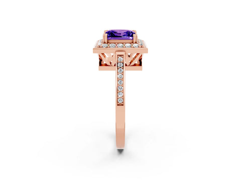Rose gold Princess Cut Tanzanite Halo Ring with Split Shank and Four-Prong Setting_2