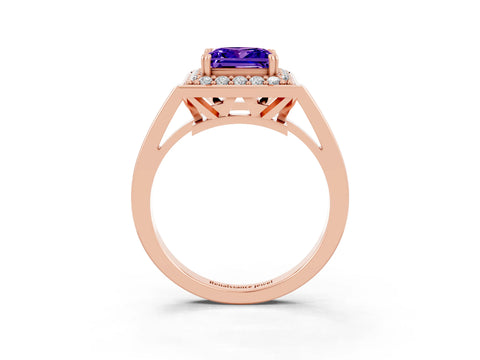 Rose gold Princess Cut Tanzanite Halo Ring with Split Shank and Four-Prong Setting_3