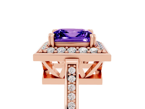 Rose gold Princess Cut Tanzanite Halo Ring with Split Shank and Four-Prong Setting_5