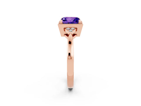 Rose gold Princess Cut Tanzanite Halo Ring with Tapered Band and Four-Prong Setting_2