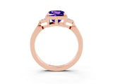 Rose gold Princess Cut Tanzanite Halo Ring with Tapered Band and Four-Prong Setting_3