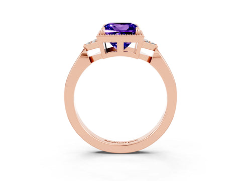 Rose gold Princess Cut Tanzanite Halo Ring with Tapered Band and Four-Prong Setting_3