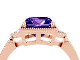 Rose gold Princess Cut Tanzanite Halo Ring with Tapered Band and Four-Prong Setting_4