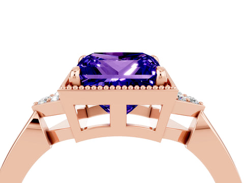 Rose gold Princess Cut Tanzanite Halo Ring with Tapered Band and Four-Prong Setting_4