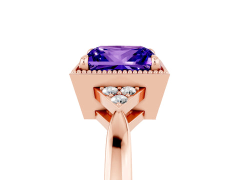 Rose gold Princess Cut Tanzanite Halo Ring with Tapered Band and Four-Prong Setting_5