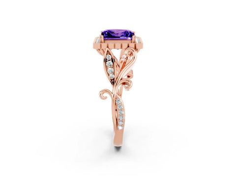 Rose gold Princess Cut Tanzanite Halo Ring with Vintage Split Shank and Four-Prong Setting_2