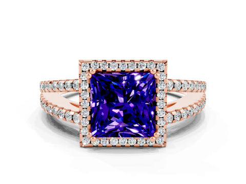 Rose gold Princess Cut Tanzanite Halo Split Shank Engagement Ring_12