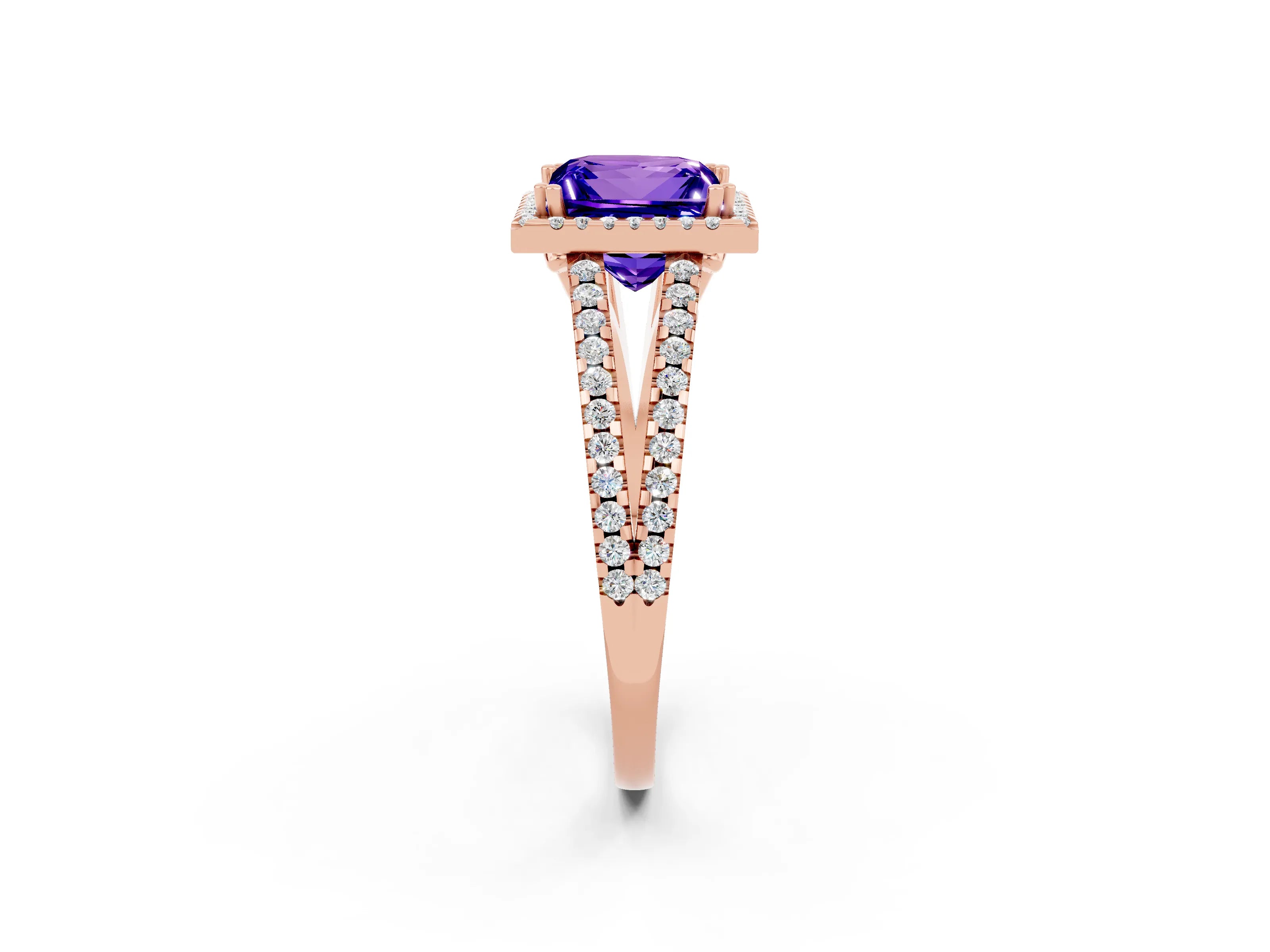 Rose gold Princess Cut Tanzanite Halo Split Shank Engagement Ring_14