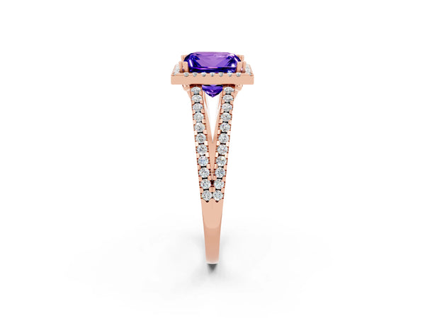 Rose gold Princess Cut Tanzanite Halo Split Shank Engagement Ring