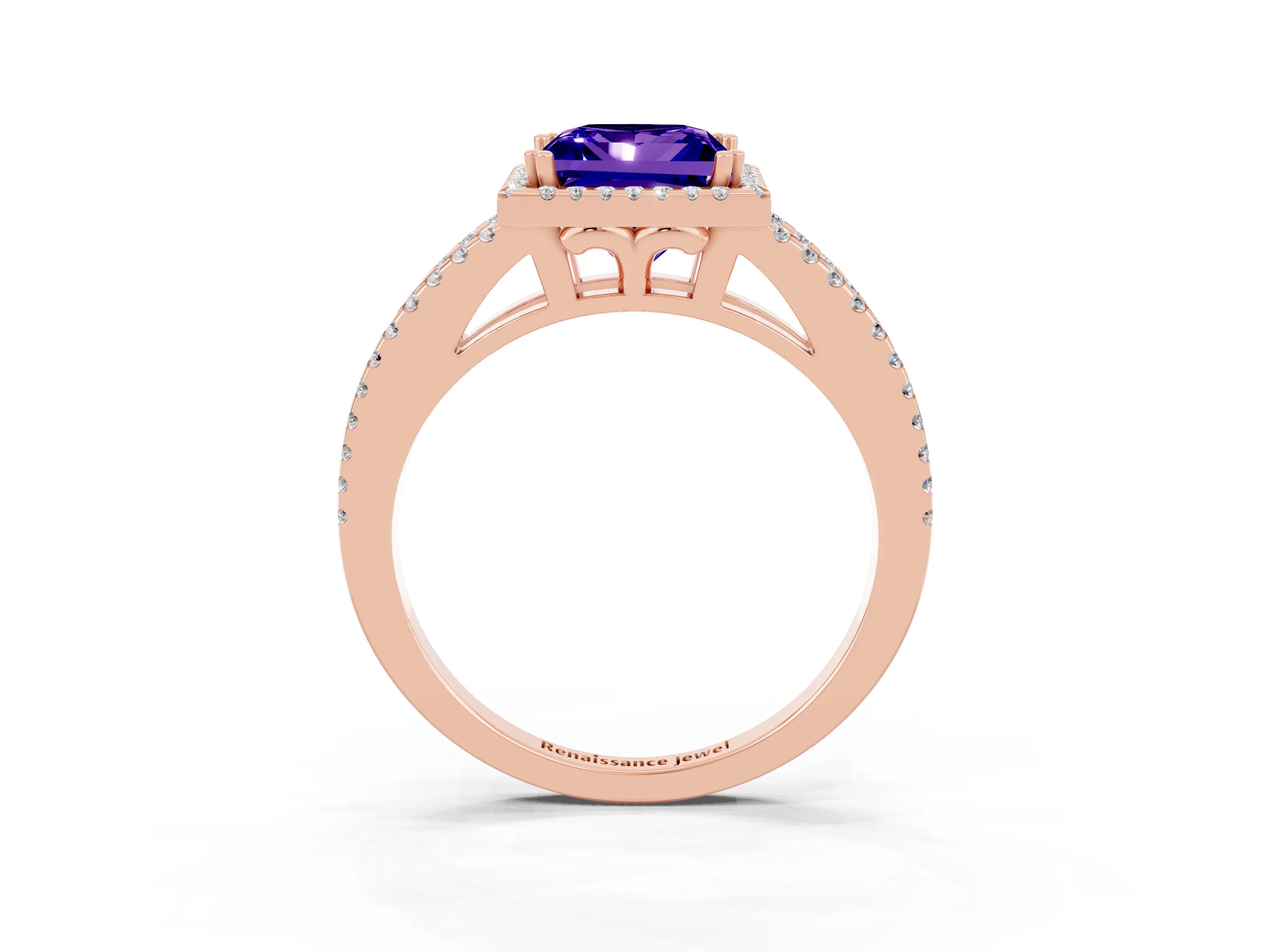Rose gold Princess Cut Tanzanite Halo Split Shank Engagement Ring_15
