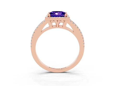 Rose gold Princess Cut Tanzanite Halo Split Shank Engagement Ring_15
