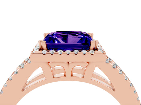 Rose gold Princess Cut Tanzanite Halo Split Shank Engagement Ring_16