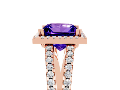 Rose gold Princess Cut Tanzanite Halo Split Shank Engagement Ring_17