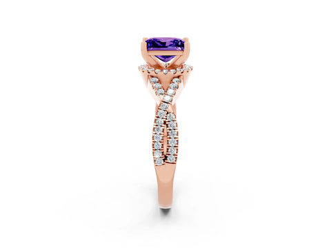 Rose gold Princess Cut Tanzanite Halo Twist Band Solitaire Prong Setting Ring_2