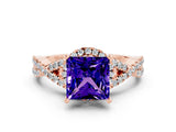 Rose gold Princess Cut Tanzanite  Halo Twist Band Solitaire Prong Setting Ring_36