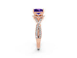 Rose gold Princess Cut Tanzanite  Halo Twist Band Solitaire Prong Setting Ring_38