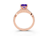Rose gold Princess Cut Tanzanite  Halo Twist Band Solitaire Prong Setting Ring_39