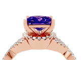 Rose gold Princess Cut Tanzanite  Halo Twist Band Solitaire Prong Setting Ring_40