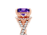 Rose gold Princess Cut Tanzanite  Halo Twist Band Solitaire Prong Setting Ring_41