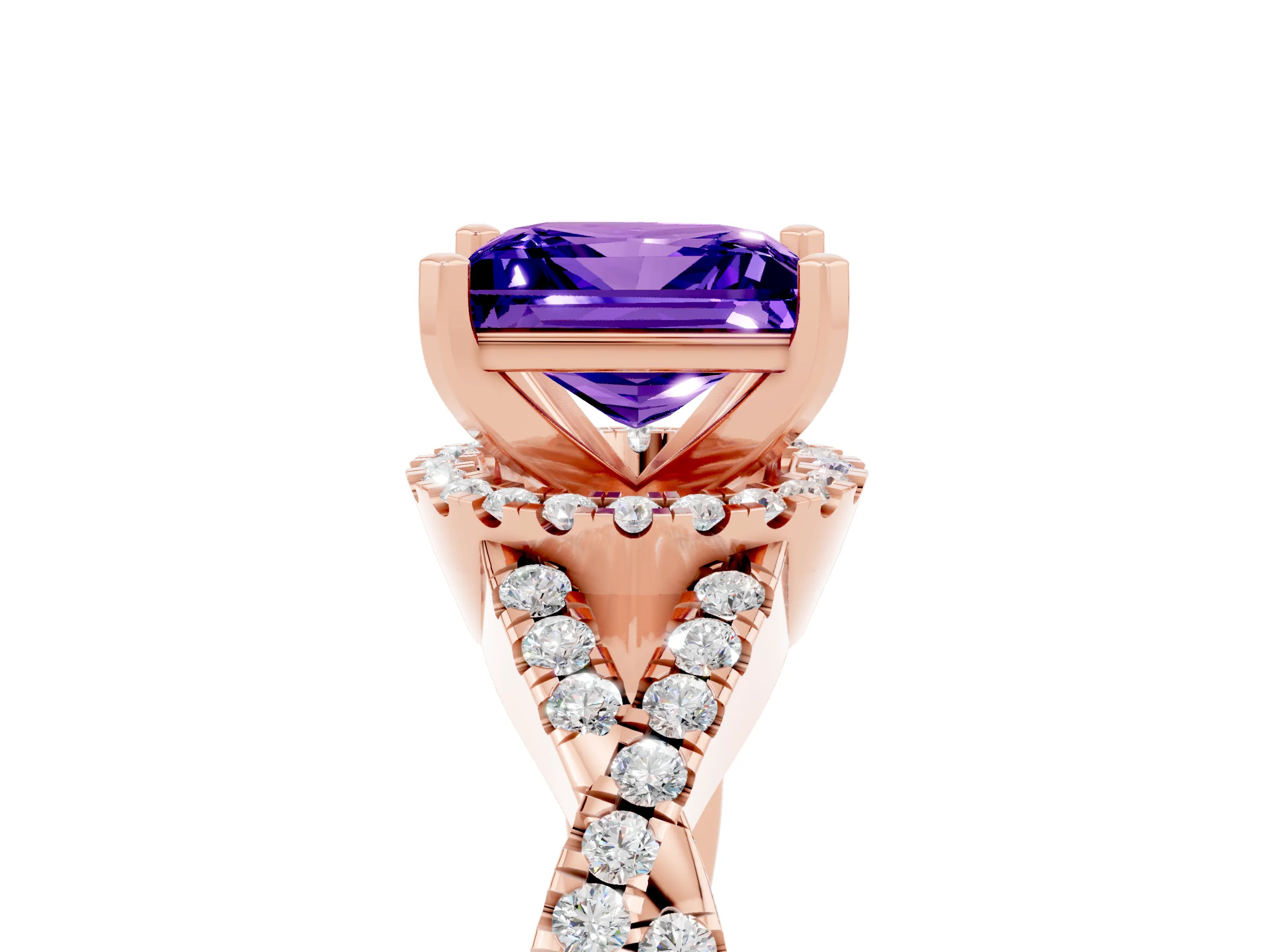 Rose gold Princess Cut Tanzanite Halo Twist Band Solitaire Prong Setting Ring_5