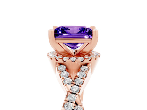 Rose gold Princess Cut Tanzanite Halo Twist Band Solitaire Prong Setting Ring_5