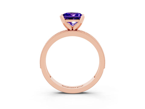 Rose gold Princess Cut Tanzanite Milgrain Pavé Engagement Ring with Four-Prong Setting_15