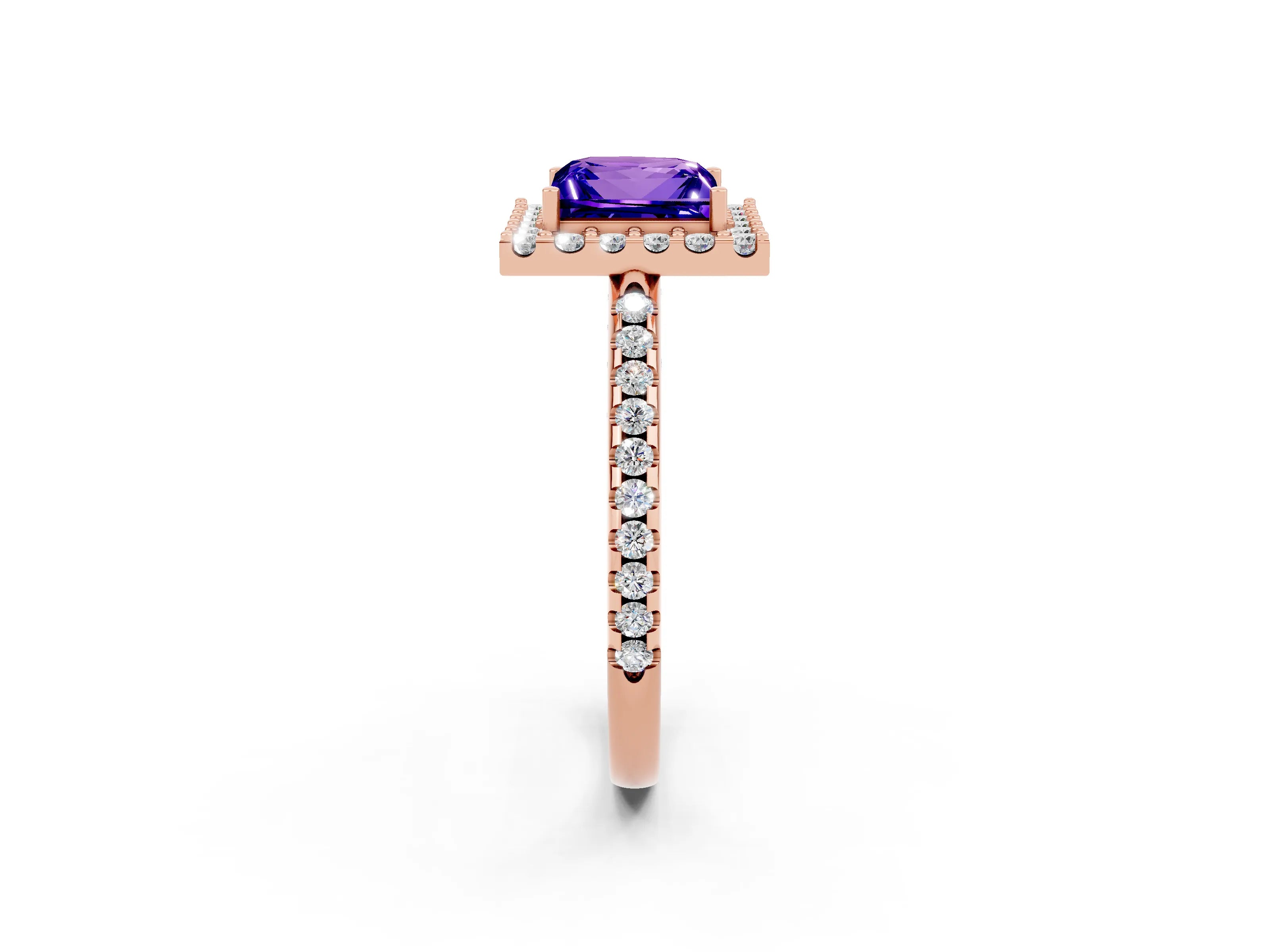 Rose gold Princess Cut Tanzanite Pavé Halo Ring with Four-Prong Setting_14