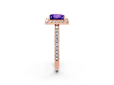 Rose gold Princess Cut Tanzanite Pavé Halo Ring with Four-Prong Setting_14